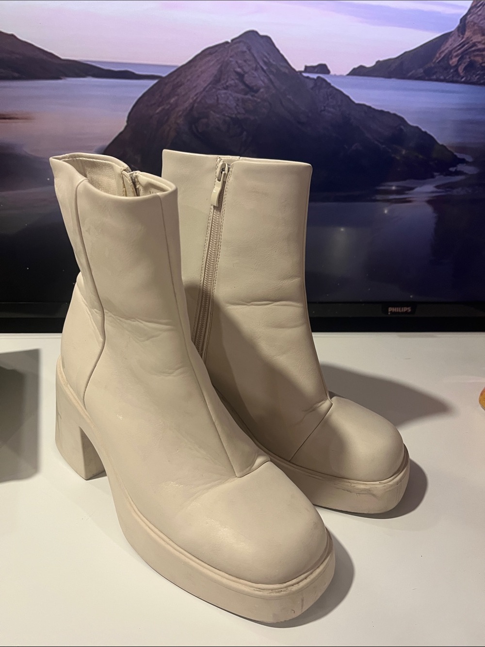 Women’s Cream Platform Ankle Boots